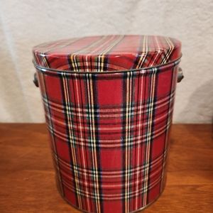 Antique Vintage plaid tin can Christmas colors Christmas decor